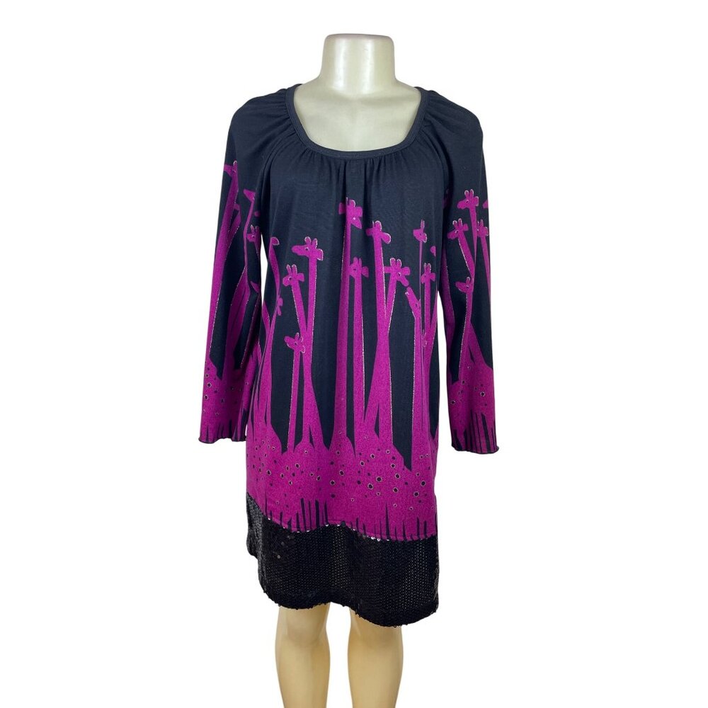 Pixie Black & Pink Giraffe Print Womens Long Sleeve Tunic Dress Sz M